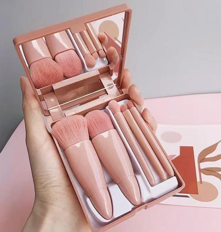 Ensemble de 5 mini pinceaux de maquillage portables avec miroir